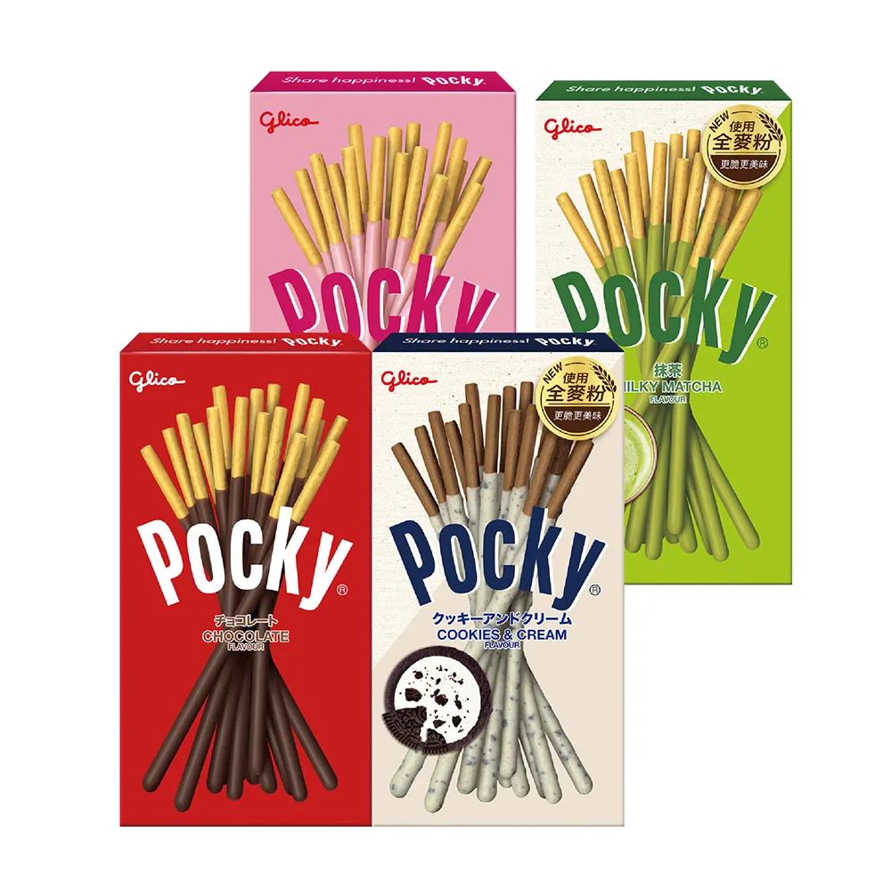 【Glico 格力高】官方直營 Pocky百奇 巧克力棒X10盒入(巧克力/草莓/抹茶/牛奶餅乾)