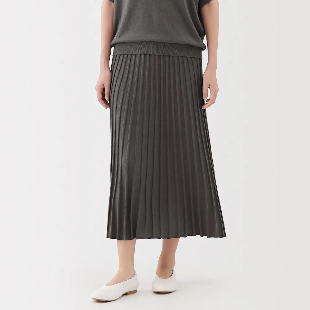 【MUJI 無印良品】女萊賽爾寬襬裙(黑色/煙燻棕)
