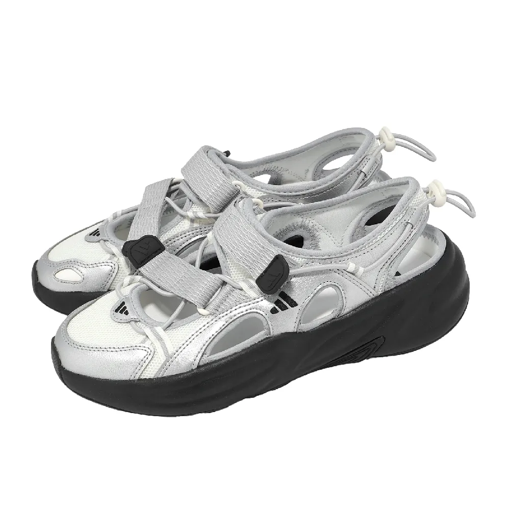 【adidas 愛迪達】涼鞋 Ozwave Sandal 女鞋 白 銀 魔鬼氈 瑪莉珍風厚底 KJ5964