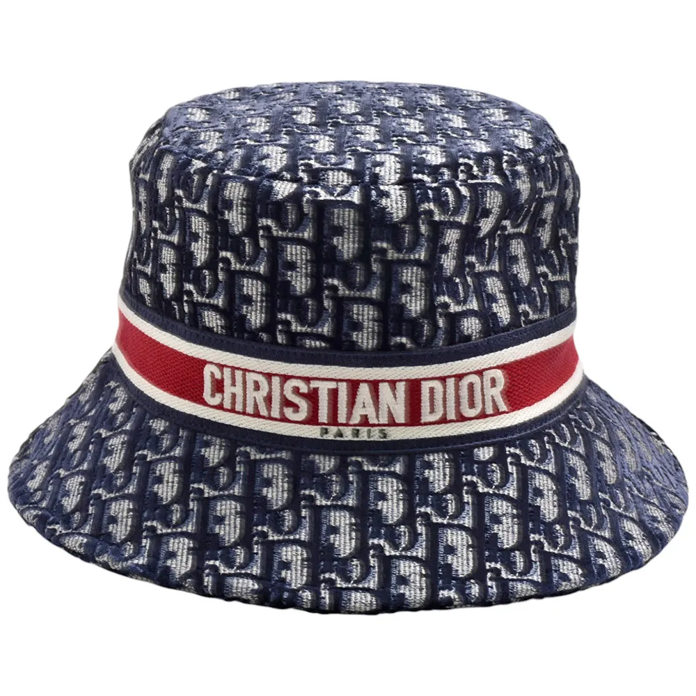 【Dior 迪奧】經典品牌LOGO刺繡Oblique緹花天鵝絨漁夫帽(藍色15DOB923X134-502)
