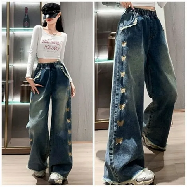 【巴黎精品】現貨+預購 高腰牛仔長褲復古水洗工裝褲彎刀褲(美式修身顯瘦寬鬆垂感寬管哈倫女褲子3款a1ng4 C)