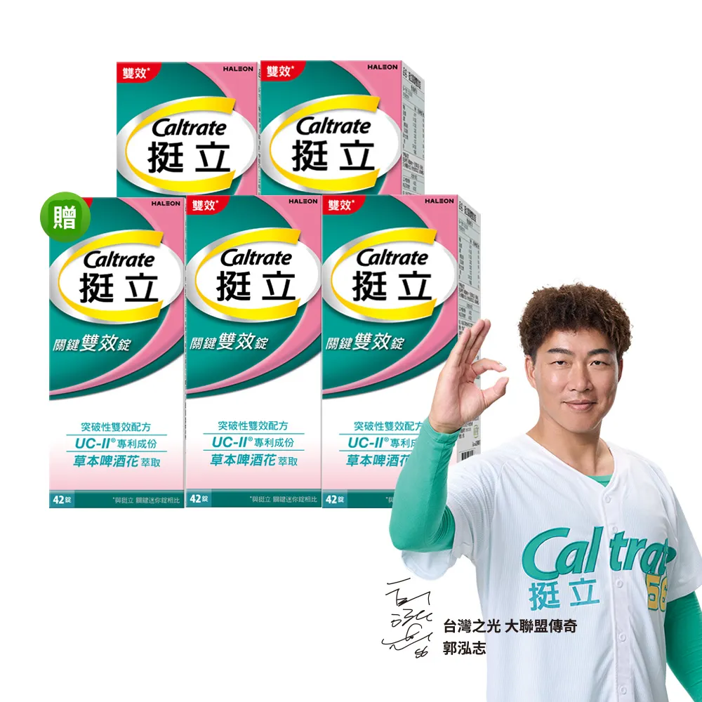 【挺立】關鍵雙效錠 4+1盒組(42錠/盒-618爆殺必買 一天2錠 雙效配方 40mg UCII 草本啤酒花 14天靈活有感)