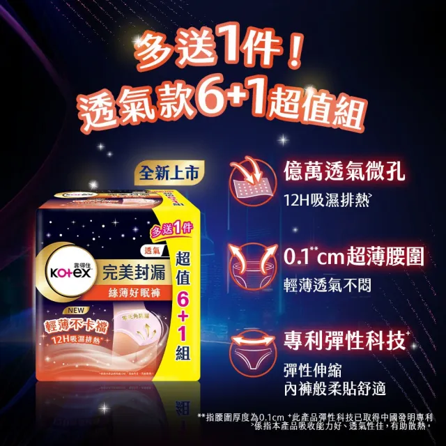 【Kotex 靠得住】靠得住絲薄好眠褲6包 M/L/XL箱購任選(7片/包)