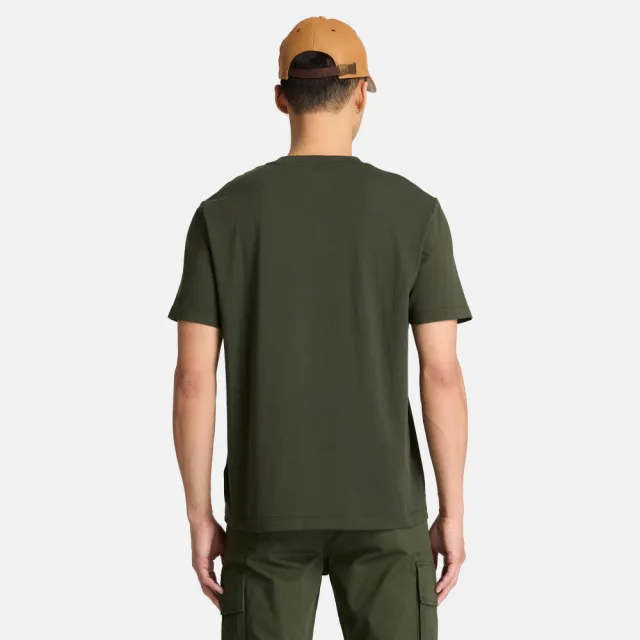 【Timberland】男款綠色大樹LOGO短袖T恤(A2AZDU31)