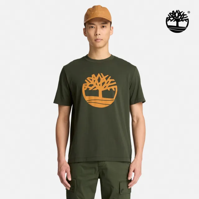 【Timberland】男款綠色大樹LOGO短袖T恤(A2AZDU31)
