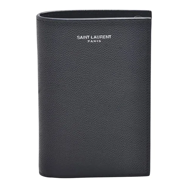 【YSL】經典品牌LOGO小牛皮暗釦短夾(黑)