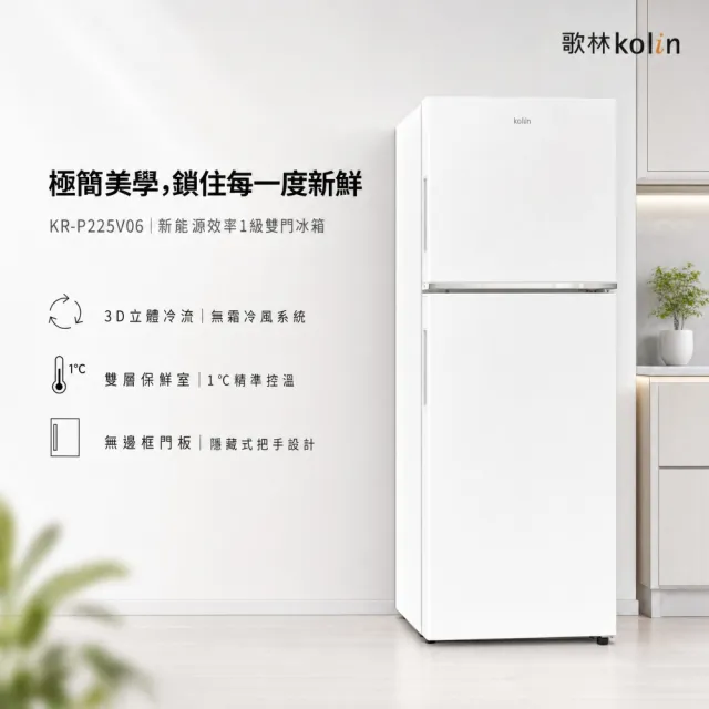【Kolin 歌林】247公升一級變頻雙門電冰箱KR-P225V06 (拆箱定位+舊機回收)