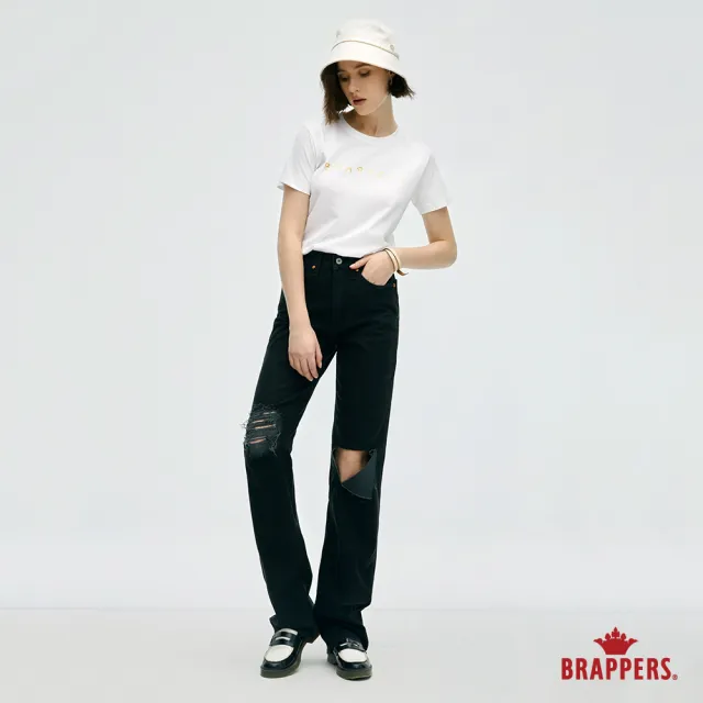 【BRAPPERS】女款 Boy friend系列-高腰微彈寬直筒褲(黑)