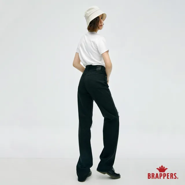 【BRAPPERS】女款 Boy friend系列-高腰微彈寬直筒褲(黑)