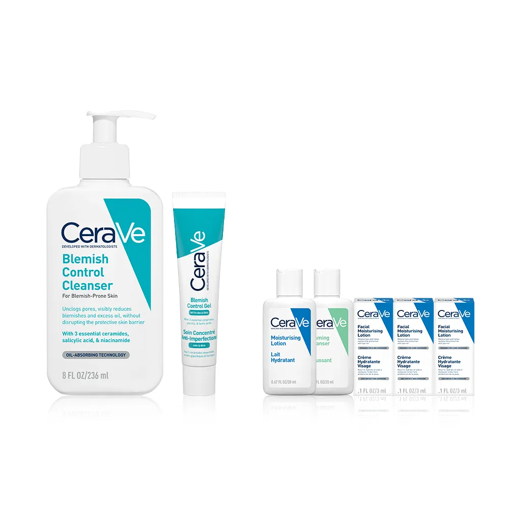【CeraVe 適樂膚】戰痘雙星組★淨膚白泥抗粉痘潔面露 236ml*多重酸煥膚修護精華 40ml_A(水楊酸)