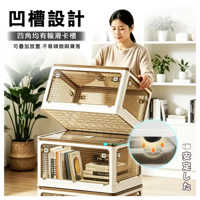 【ONE HOUSE】45L 藤原五開門巨無霸折疊收納箱(可疊加/掀蓋整理箱/收納櫃)