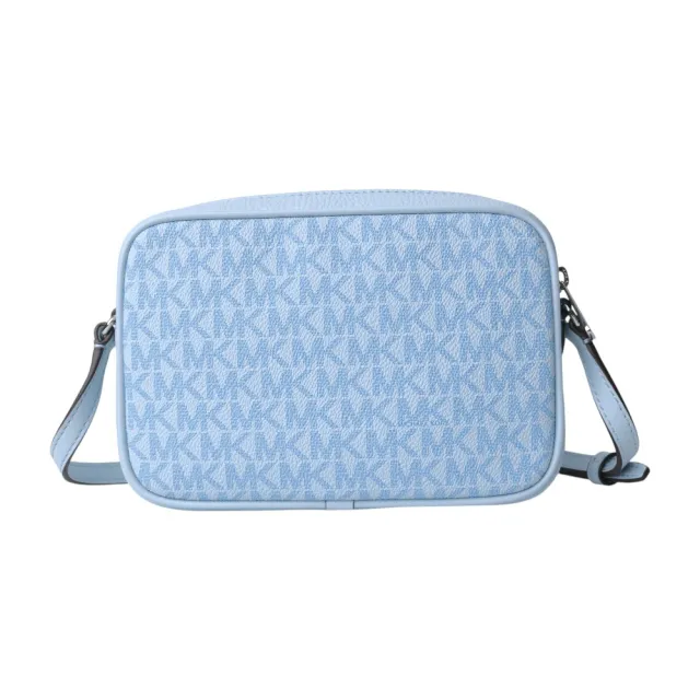 【Michael Kors】銀字MK防刮老花斜背相機包(淺藍)mini