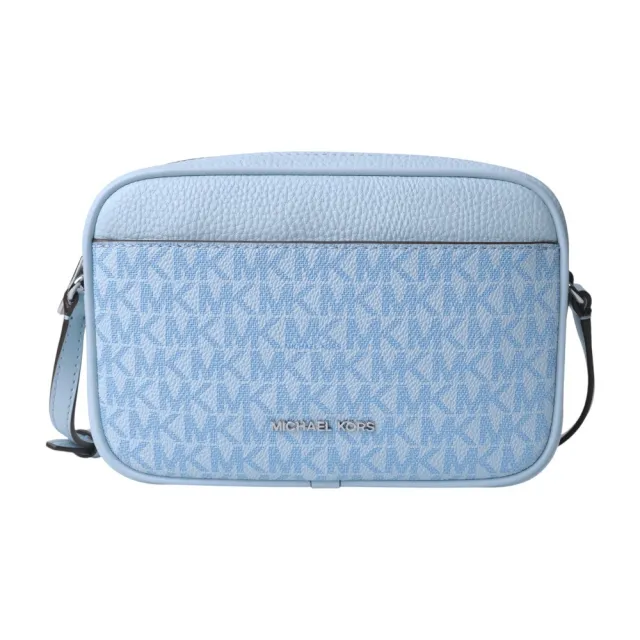 【Michael Kors】銀字MK防刮老花斜背相機包(淺藍)mini