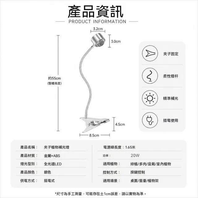 【諾必行】20瓦植物補光燈led 全光譜仿太陽光 室內室內熱植陽台植物生長燈 補光燈 全光譜植物燈(夾子款)