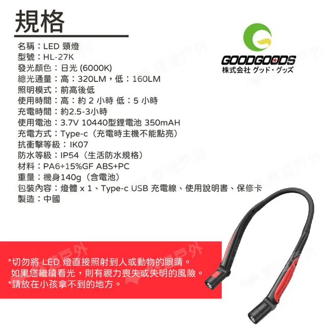 【GOODGOODS】防眩LED頸燈 HL-27K 脖燈(悠遊戶外)