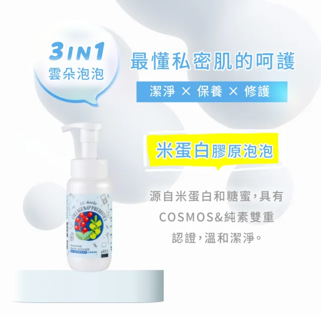【台塑生醫】CC daily 益生元私密膠原慕斯200g 三入組(2款任選)