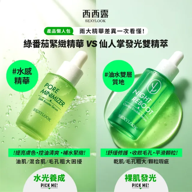 【SEXYLOOK 西西露】發光緊緻毛孔3件組(夜光霜50ml+煥膚代謝棉片50片+綠番茄精華35ml)#面膜#韓國製造