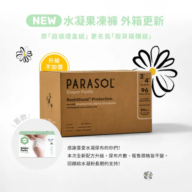 【PARASOL】總代理｜進化版_Clear+Dry 新科技水凝果凍褲 囤貨箱購3箱組 褲型尿布L-XXL(2包/箱)