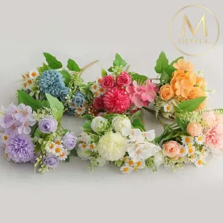 【Floral M】法式小花園玫瑰洋甘菊粉色花束仿真花花材1入組(人造花/仿真花/假花/花藝DIY/裝飾花材)