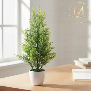 【Floral M】青森夏日小香松35cm仿真植栽含花器(人造植栽/仿真樹/室內佈置/居家裝飾/桌上型植栽)