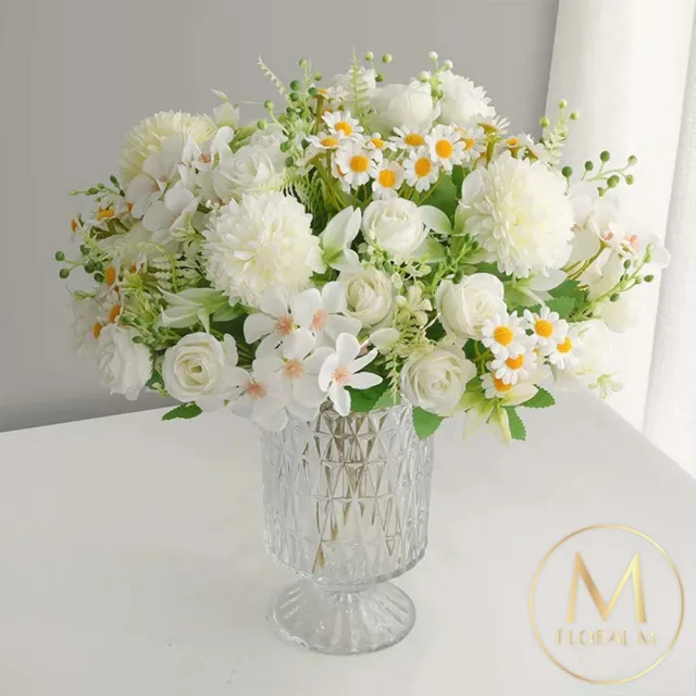 【Floral M】法式小花園玫瑰洋甘菊花束仿真花花材1入組(人造花/仿真花/假花/花藝DIY/裝飾花材)