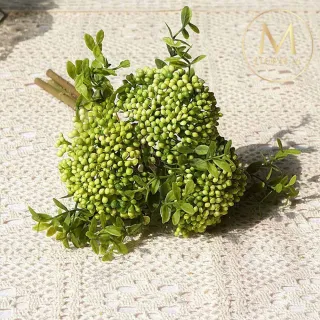 【Floral M】居家裝飾自然翠綠小米果仿真花花材3入組(人造花/仿真花/假花/花藝DIY/裝飾花材)
