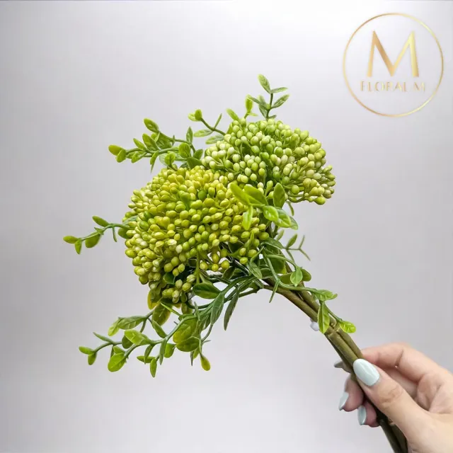 【Floral M】居家裝飾自然翠綠小米果仿真花花材3入組(人造花/仿真花/假花/花藝DIY/裝飾花材)
