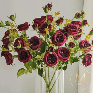【Floral M】英式溫莎城堡花園薔薇勃根地紅仿真花花材1入組(人造花/仿真花/假花/花藝DIY/裝飾花材)