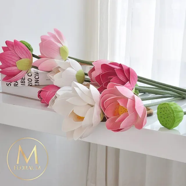【Floral M】日式上野公園荷花仿真花花材1入組(人造花/仿真花/假花/花藝DIY/裝飾花材)
