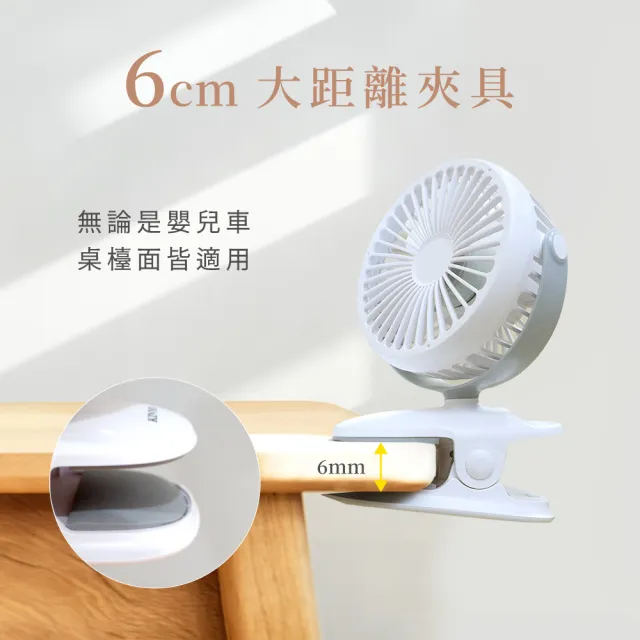 【KINYO】360度旋轉USB充電式可夾式小風扇/USB風扇/立扇/夾扇(嬰兒車/車用/辦公室必備)