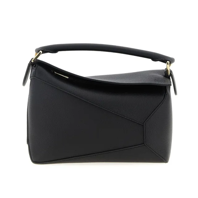 【LOEWE 羅威】Small Puzzle 小款 柔軟粒面小牛皮 拼圖包 幾何 拼接包 肩背包 黑色