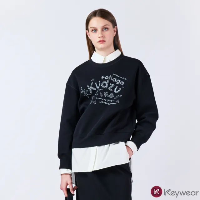 【KeyWear 奇威名品】手寫印花質感舒適長袖上衣