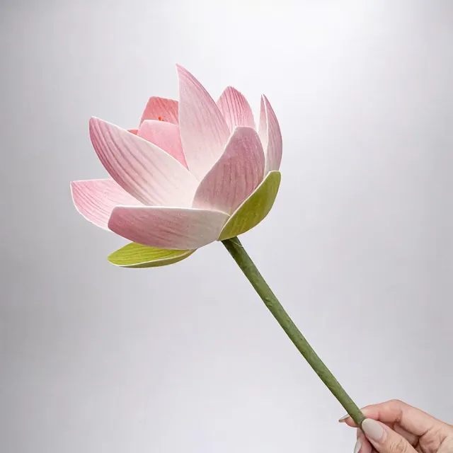 【Floral M】日式上野公園優雅粉荷花仿真花花材1入組(人造花/仿真花/假花/花藝DIY/裝飾花材)