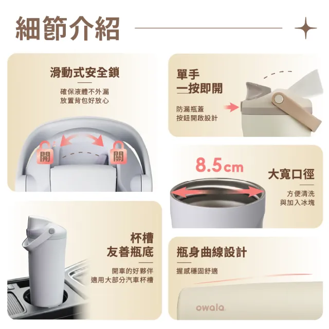 【Owala】Freesip Sway不鏽鋼專利雙飲口吸管手提水壺｜890ml/30oz(彈蓋/保溫杯/隨行杯/運動水壺)