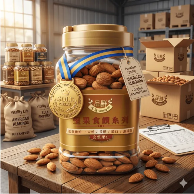 【品鮮生活】gold medal 金! 原味杏仁果700g .1桶