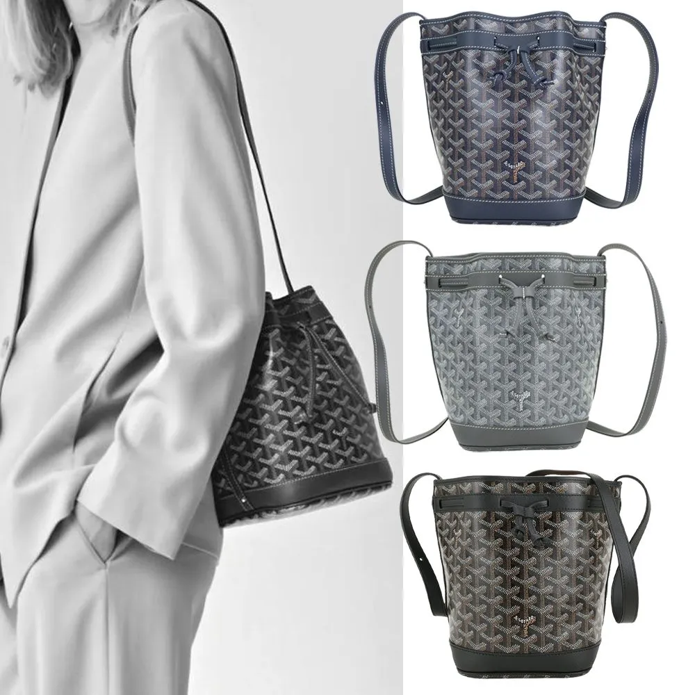 【GOYARD 高雅德】Petit Flot 塗層帆布抽繩斜背水桶包-3色可選(水桶包 斜背包)