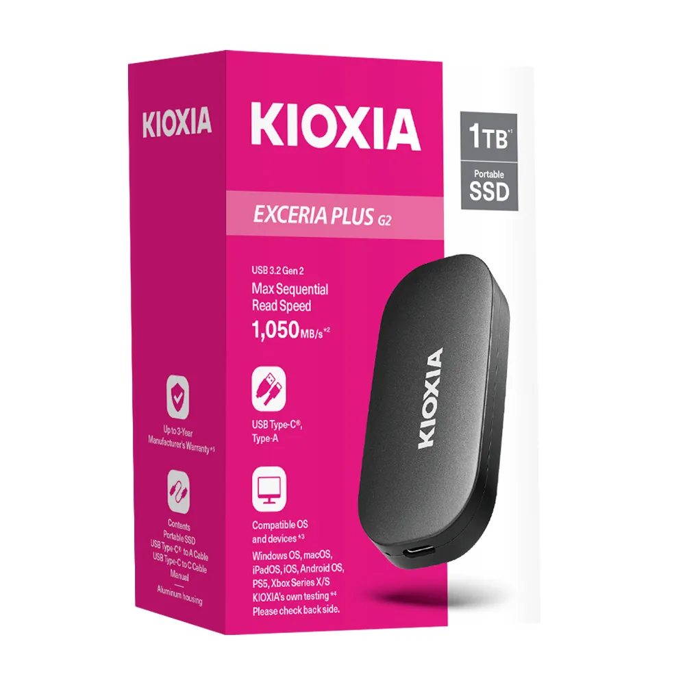 【KIOXIA  鎧俠】EXCERIA Plus G2 1TB USB3.2 Gen2 外接式SSD固態硬碟