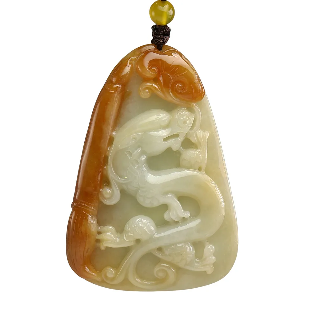 【漢石齋】天然翡翠A貨 護主龍牌玉佩吊墜 紅黃翡種(42*61*8mm)