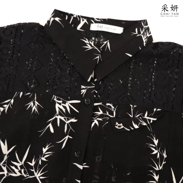 【CHAI YAN 采妍】竹林雪紡蕾絲短袖襯衫(春夏女裝/中大尺碼/專櫃/寬鬆/透氣)