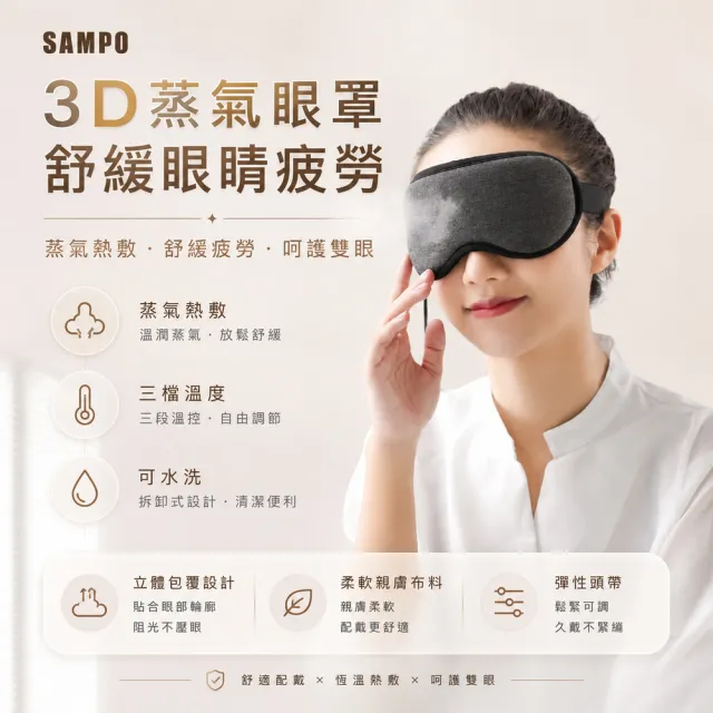 【SAMPO 聲寶】智能溫控3D熱敷眼罩/遮光眼罩/蒸氣眼罩(HQ-Z21Y3L)