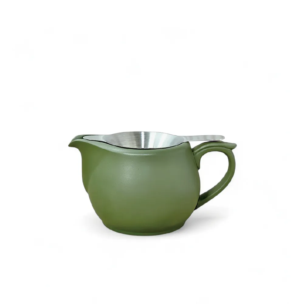 台灣製造鶯歌陶藝】深松綠茶海300ml 平面款＋304濾網(茶具茶壺茶海公道