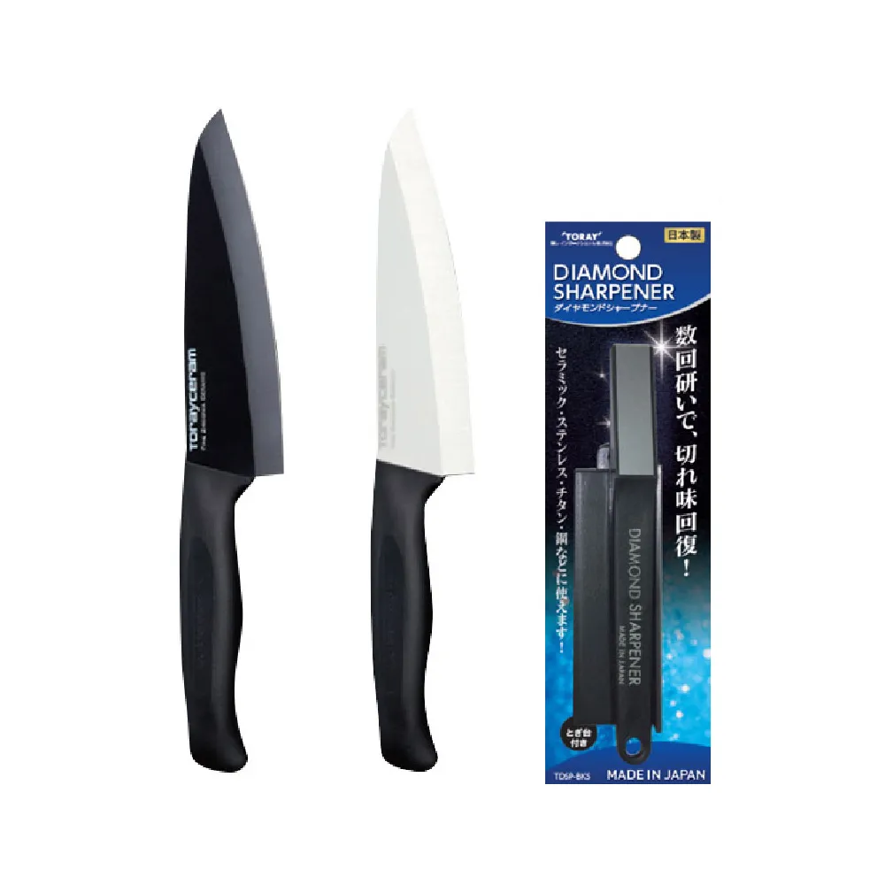 【TORAY 東麗】師傅專用陶瓷刀+鑽石級磨刀器 CT4516+TDSP-BKS(東麗30周年-買就送超細纖維拭淨布)