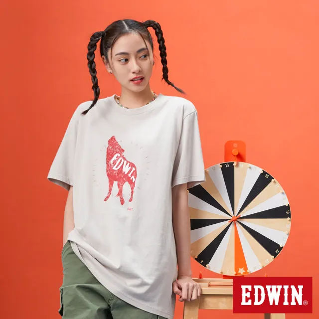 【EDWIN】男女裝 網路獨家↘狼嚎EDWIN短袖T恤(淺卡其)