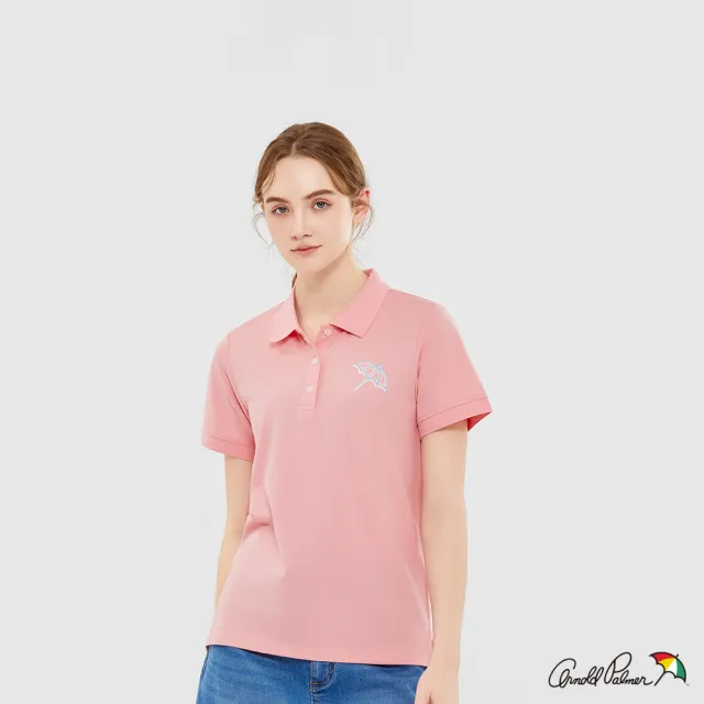 【Arnold Palmer 雨傘】女裝-經典大傘LOGO刺繡短袖POLO衫-粉紅色