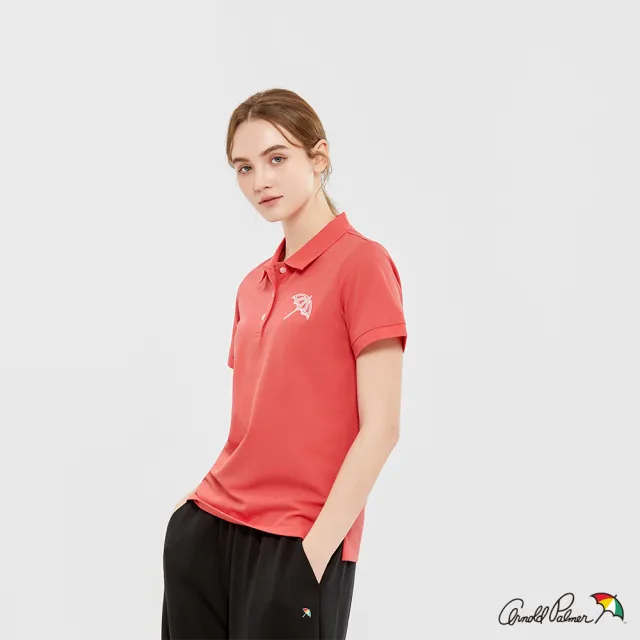【Arnold Palmer 雨傘】女裝-經典大傘LOGO刺繡短袖POLO衫-紅色