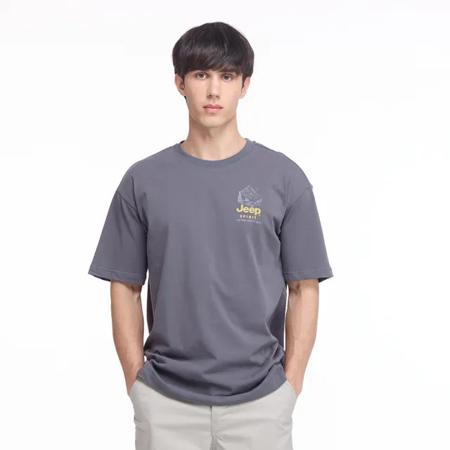 【JEEP】男裝 美式復古山林印花短袖T恤(灰色)