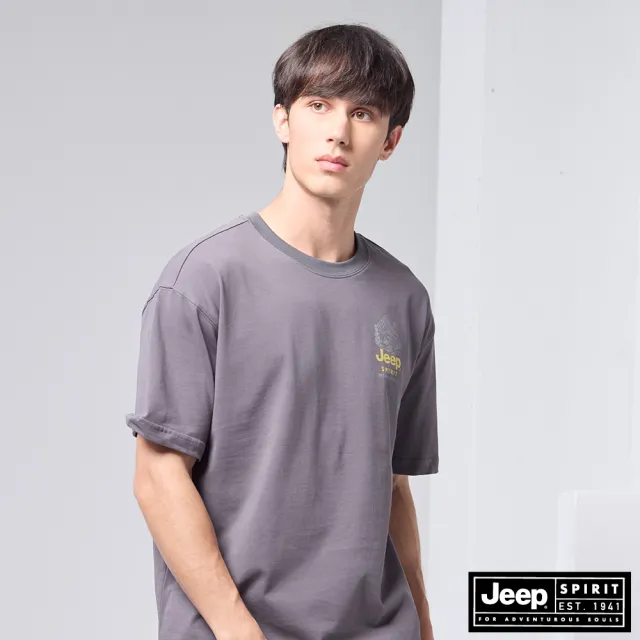 【JEEP】男裝 美式復古山林印花短袖T恤(灰色)
