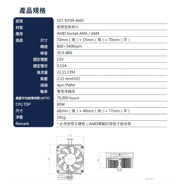 【SilverStone 銀欣】NT09-AM5 為 AMD AM5 or AM4 腳位打造的低高度 CPU散熱器 搭載雙滾珠軸承風扇