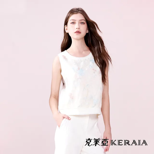 【KERAIA 克萊亞】蓮月吟吟薄紗刺繡背心上衣