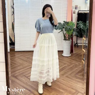 【my stere 我的時尚秘境】立體公主袖別針斜領上衣 兩色可選 澎澎袖上衣 斜肩上衣 造型上衣